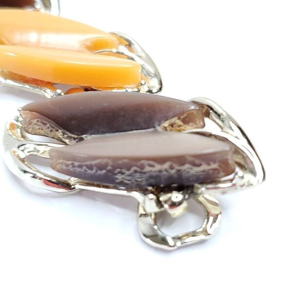 Vtg Chunky MCM Moonglow Lucite Bracelet Earring Set Goldtone Brown Orange - Picture 7 of 8